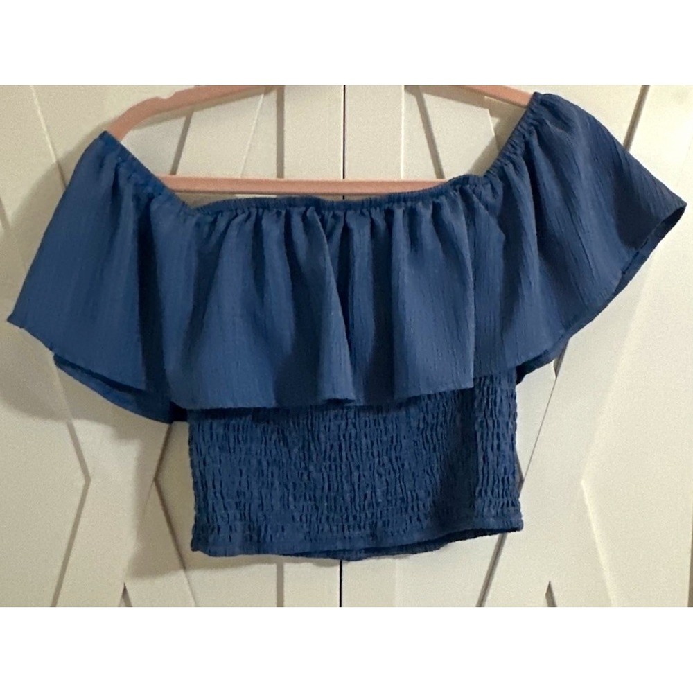 SHEIN Women's Blue Solid Wide-Leg Pants Size L Regular Elastic Waist blouse